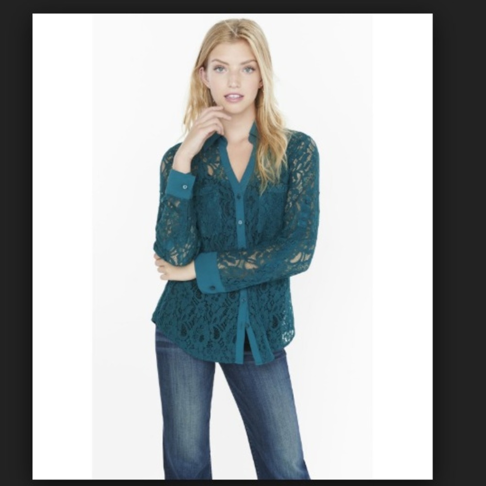 Express portofino teal lace top